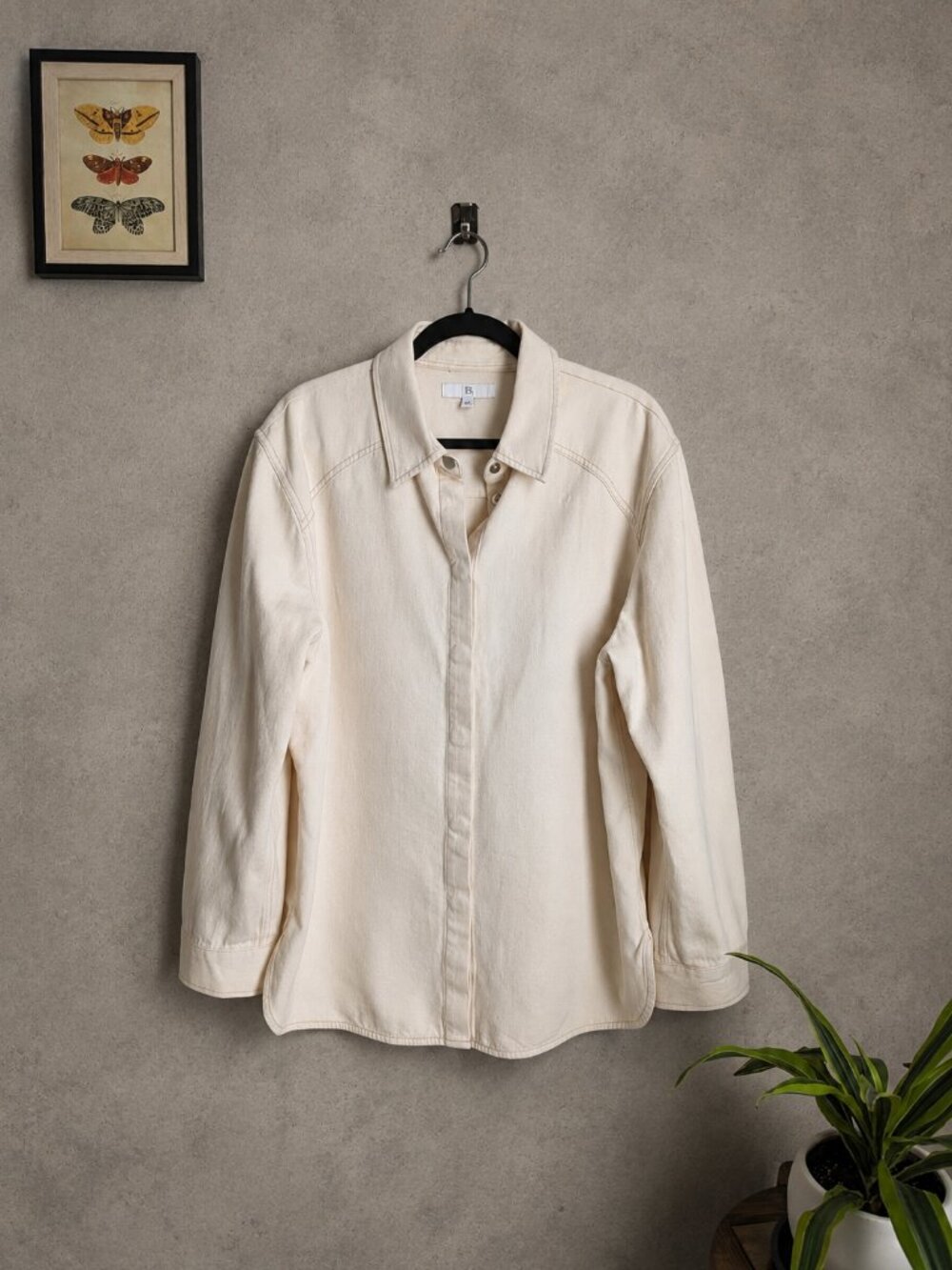 Banana Republic Cotton Denim Button Down Shirt Shacket Ecru Cream